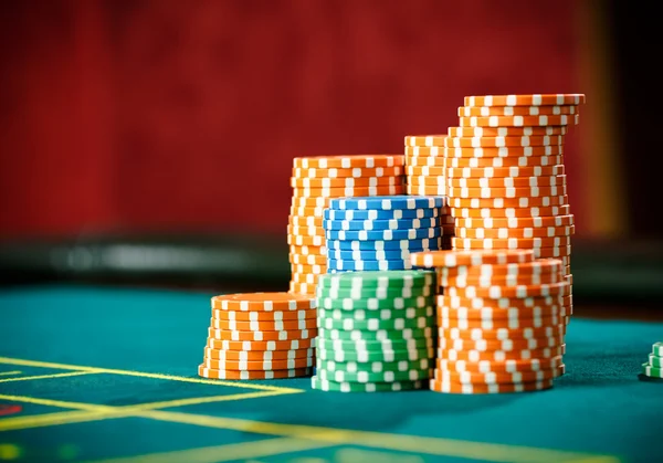 Close up shot of piles of chips on the roulette table — Stock Photo, Image