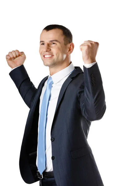 Hombre de negocios feliz con los puños en alto —  Fotos de Stock