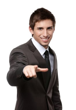 Sana işaret eden iş adamı gülümseyen portresi