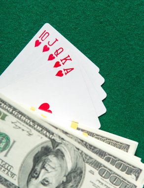 Royal flush poker kart dizisi ile para birimi