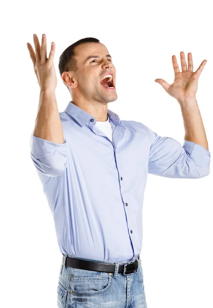 Happy man with hands up — Stock Photo, Image