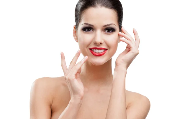 Portarait of a pretty woman with red lipstick — Stock Photo, Image