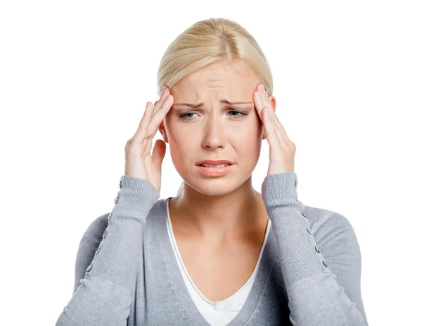 Woman puts hands on the head — Stock Photo, Image