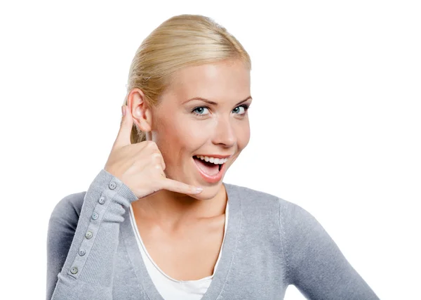 Woman gesturing phone call — Stock Photo, Image