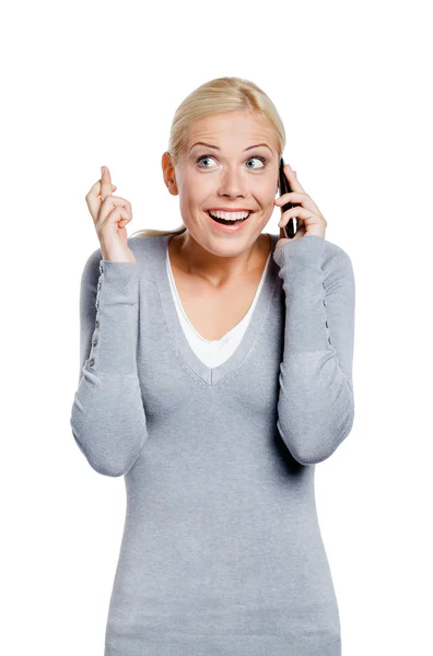 Smiley-Weibchen am Telefon — Stockfoto