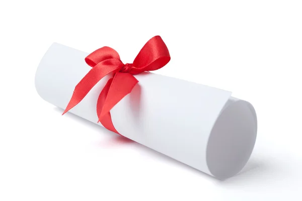 Diploma with red ribbon — Stock Photo, Image