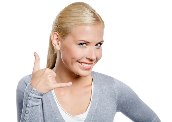 Girl gesturing phone call — Stock Photo, Image