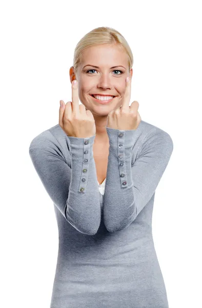 Girl showing vulgar gesture — Stock Photo, Image