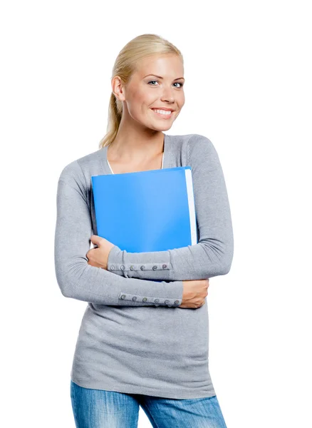 Girl hands folder with documents — Stock Photo, Image