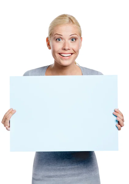 Female keeping huge sheet of paper Royalty Free Stock Photos