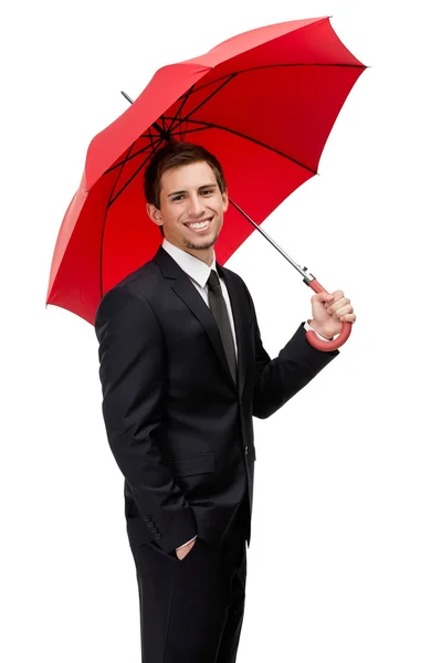 Uomo d'affari mani aperte ombrello — Foto Stock