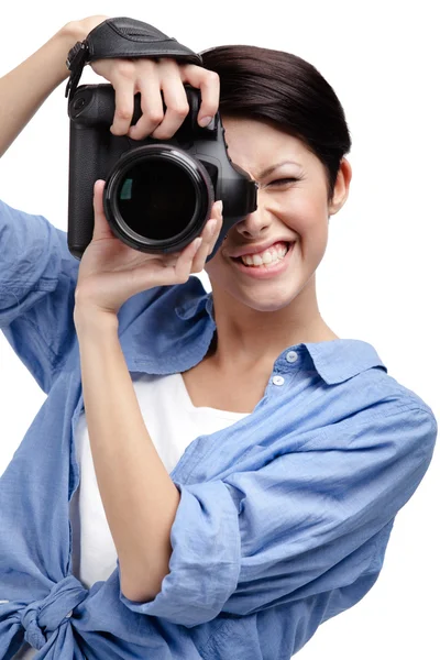 Žena fotograf pořizuje fotografie — Stock fotografie