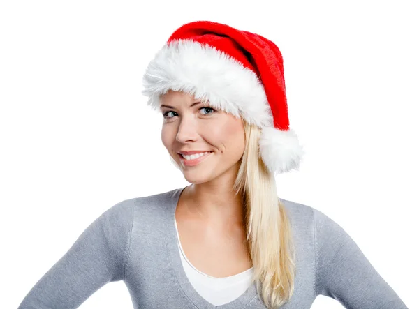 Retrato de mulher no chapéu do Papai Noel — Fotografia de Stock