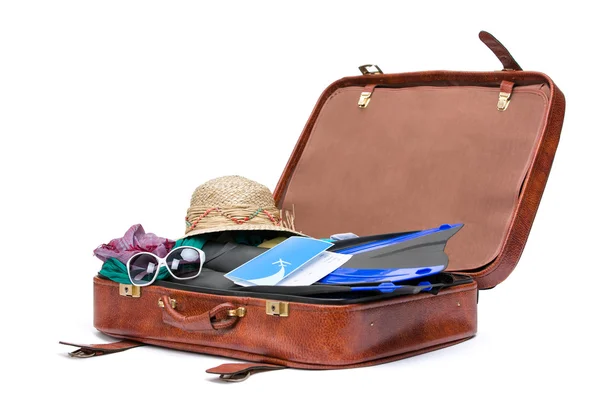 Opened suitcase with clothing for traveling — Stock Photo, Image