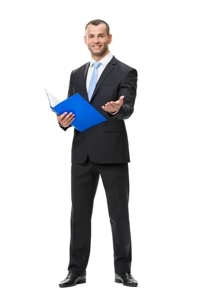 Full-length portrait of businessman with folder — Stock Photo, Image