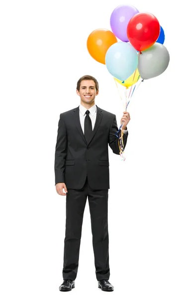 Ganzkörperporträt eines Geschäftsmannes mit Luftballons — Stockfoto