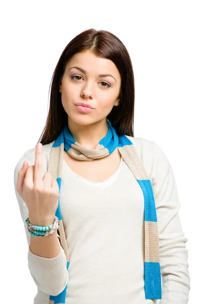 Half-length portrait of teen with obscene gesture — Stock Photo, Image