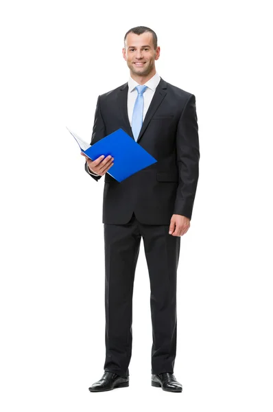 Full-length portrait of business man with documents — Stock Photo, Image