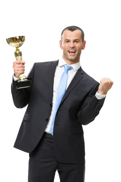 Retrato de medio cuerpo del hombre de negocios con copa dorada —  Fotos de Stock