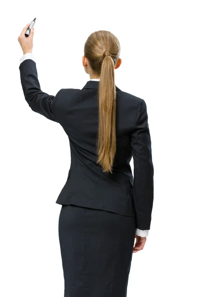 Backview of businesswoman writing on screen — Stock Photo, Image