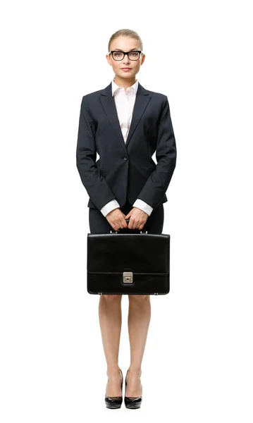 Mulher de negócios com caixa de couro — Fotografia de Stock