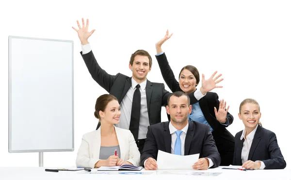 Business people with hands up — Stock Photo, Image