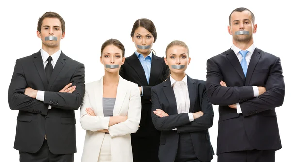 Business people with taped mouths — Stock Photo, Image