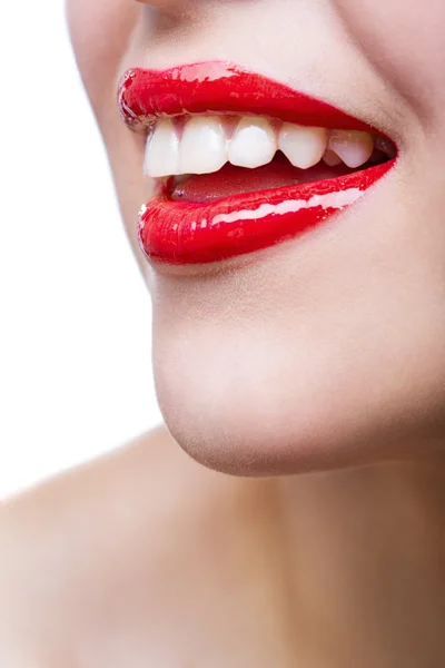 Close up van vrouwelijke rode lippen — Stockfoto