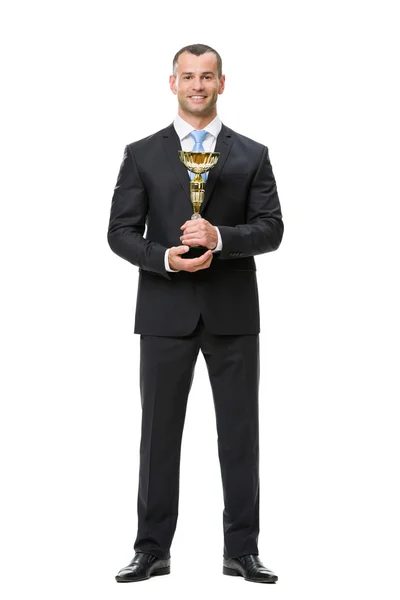 Volledige lengte van zakenman met kop — Stockfoto