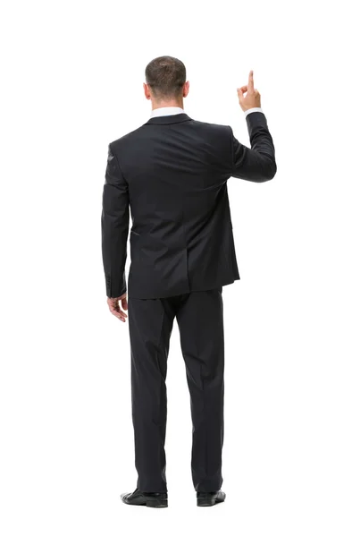 Full-length backview of businessman attention gesturing — Stock Photo, Image