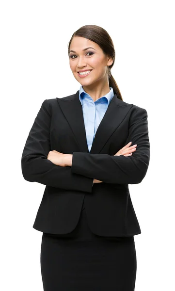 Half-length portrait of businesswoman with crossed hands — Stock Photo, Image