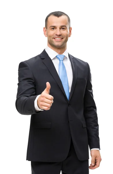 Retrato de medio cuerpo del hombre de negocios pulgar hacia arriba — Foto de Stock