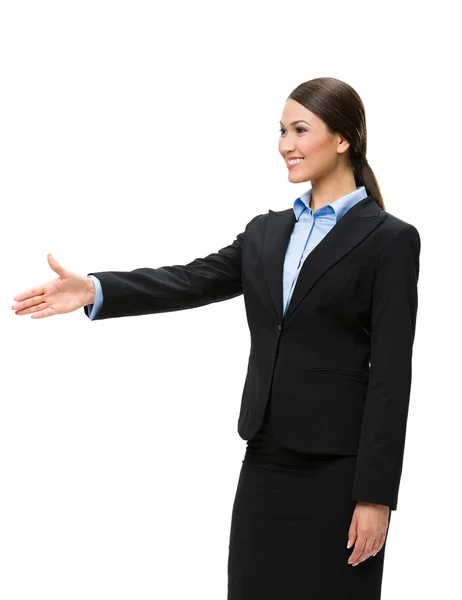 Half-length portrait of female executive handshaking — Stock Photo, Image