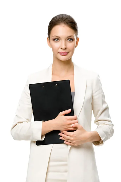 Half-length portrait of businesswoman with folder — Stock Photo, Image