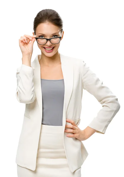 Half-length portrait of businesswoman in glasses — Stockfoto