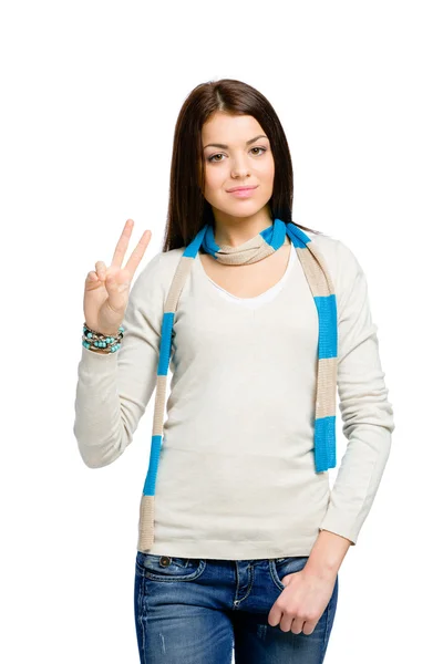 Teenager gesturing victory sign — Stock Photo, Image