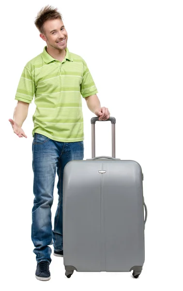 Man with silver suitcase — Stock Photo, Image