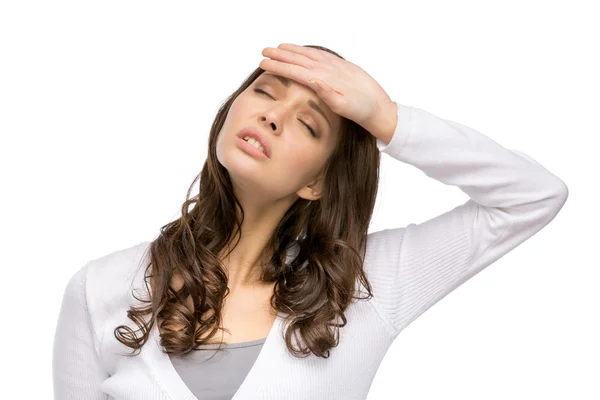 Mujer tocando su cabeza — Foto de Stock