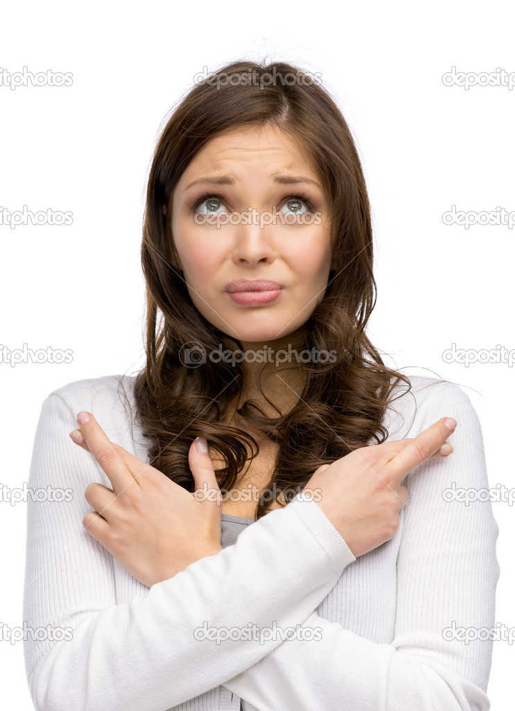 Woman with fingers and hands crossed