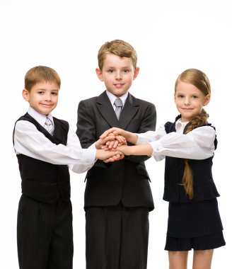 Little colleagues put hands together