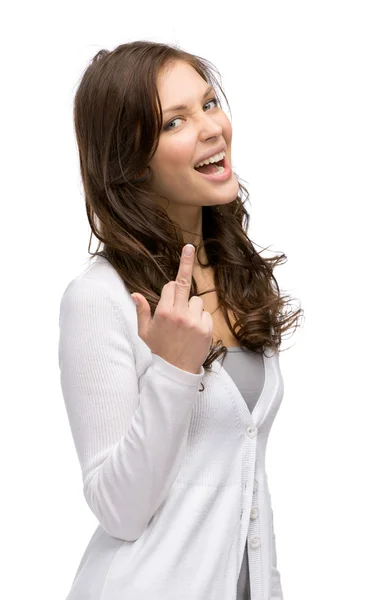 Lady showing obscene gesture — Stock Photo, Image