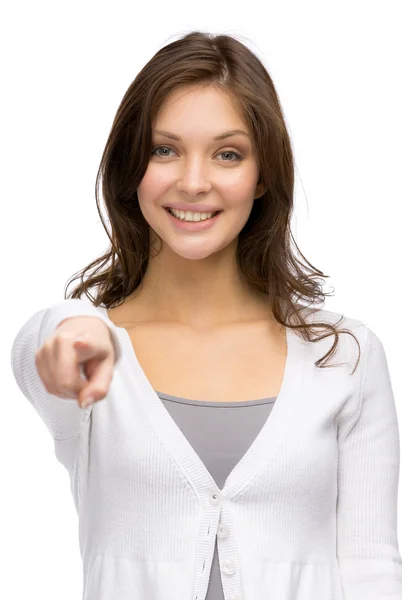 Young girl pointing with hand — Stock Photo, Image