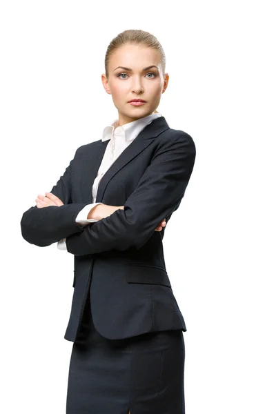 Half-length portrait of female businessman with hands crossed — Stock Photo, Image