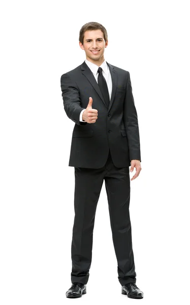 Full-length portrait of business man thumbing up — Stock Photo, Image