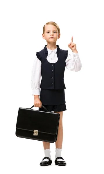 Full length of little businesswoman with case — Stock Photo, Image