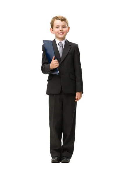 Маленький бизнесмен с папкой — стоковое фото