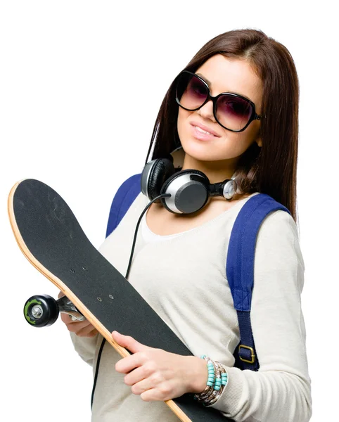 Portrait of teenager with skateboard — Stock Photo, Image