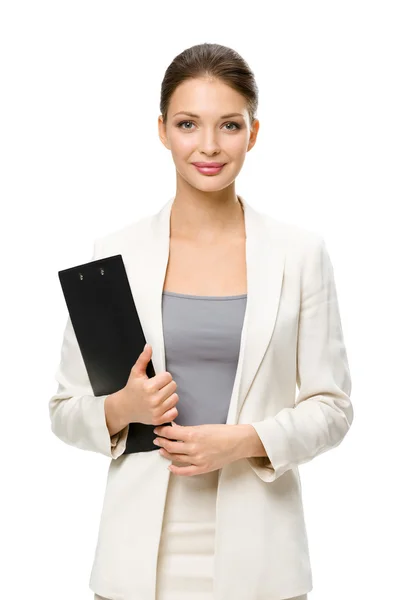 Half-length portrait of female manager with folder — Stock Photo, Image