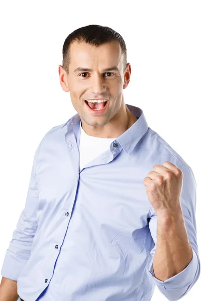 Happy man with fist up — Stock Photo, Image