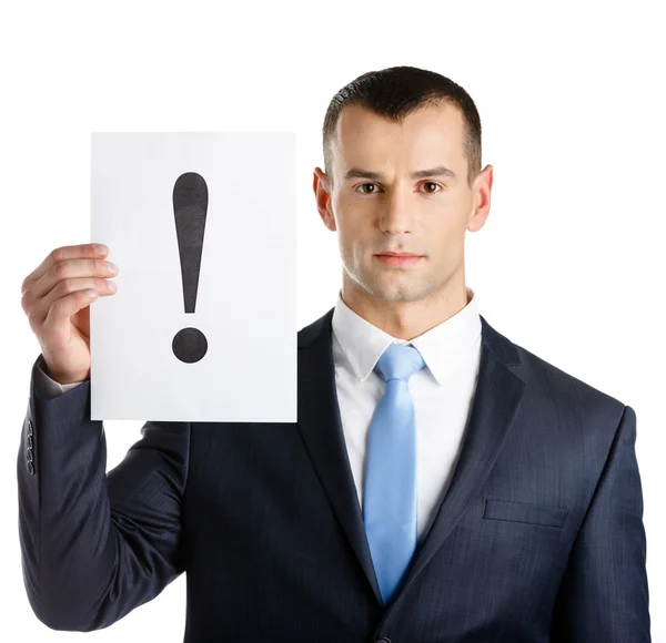 Manager hands paper with exclamation mark — Stock Photo, Image